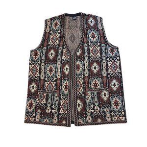 Uludag Triko Womens Turkish Kilim Vest Size 6 Acrylic Knit Open Front Sweater
